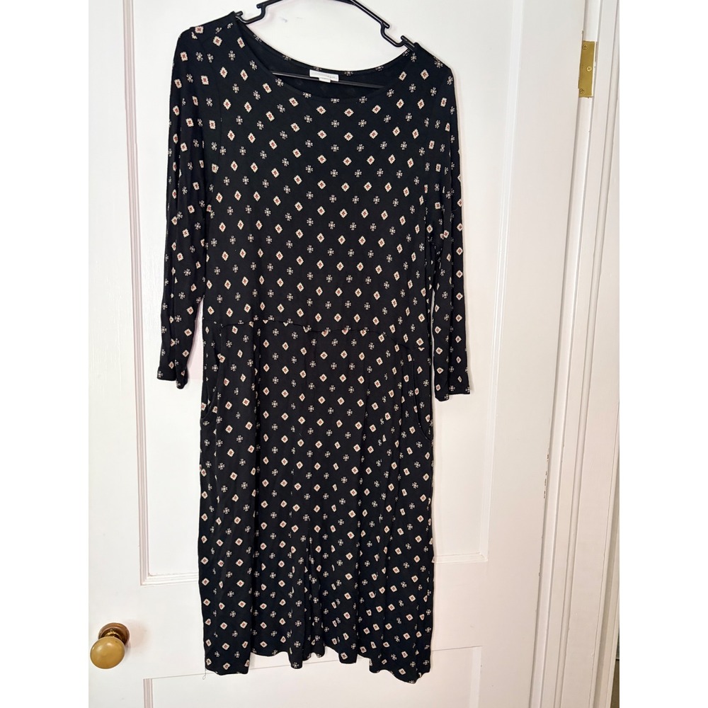 J. Jill Womens Black Geometric Diamond Print Long Sleeve Pocket Knit Dress Med